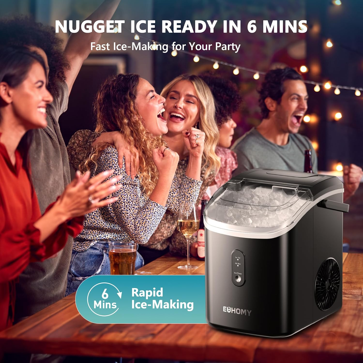 Countertop Nugget Ice Maker | 34lbs/Day, Auto-Cleaning with Scoop & Basket
