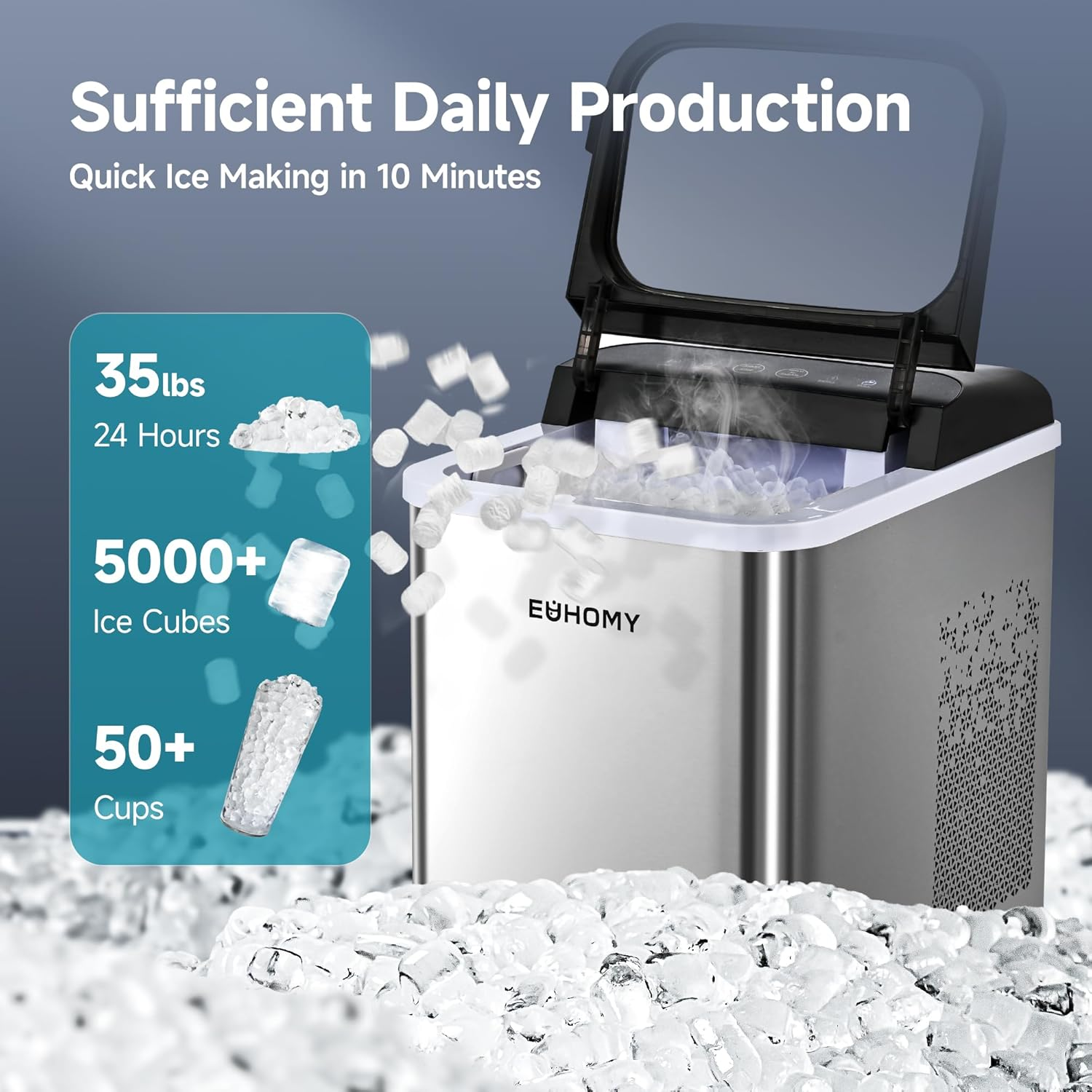 Portable Countertop Nugget Ice Maker | 35lbs/Day, Self-Cleaning with Scoop & Basket