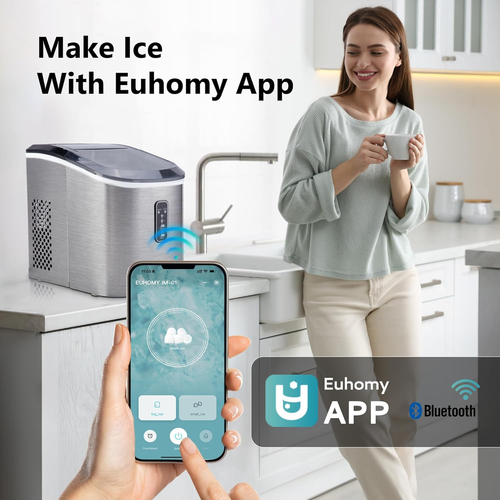 Countertop Ice Maker - 26LBS/24H, 8 Mins Fast Ice, Self-Cleaning with Ice Scoop & Basket, Portable for Home/Kitchen/Office