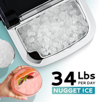Silver Portable Countertop Nugget Ice Maker with Handle | 6-Min Fast Ice, 34lbs/Day, Auto-Cleaning, Removable Top Cover, Ice Scoop & Basket for Home/Party/RV/Camping