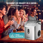 Silver Portable Countertop Nugget Ice Maker with Handle | 6-Min Fast Ice, 34lbs/Day, Auto-Cleaning, Removable Top Cover, Ice Scoop & Basket for Home/Party/RV/Camping